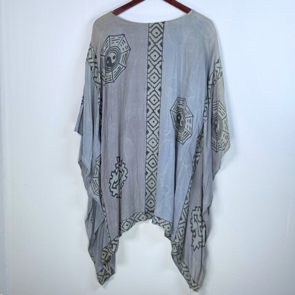 Handmade Tops - Vintage Handmade Blue Ying Yang Tunic Shirt Kaftan Oversized Hippie Lagen Flawed